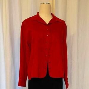 VTG Faux Suede Shirt Jacket Shacket Red Large Petite Snap Button Western Cowgirl